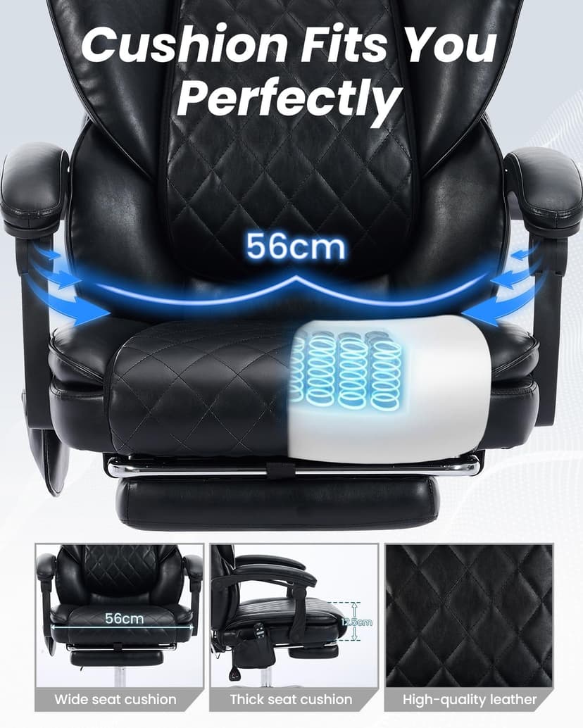 500LBS Massage Office Chair with Foot Rest, 6 Points Vibration and Heat Home Office Desk Chairs, 22.05” Wide Big and Tall Office Chair for Heavy People, Ergonomic Reclining Gaming Chairs, Black