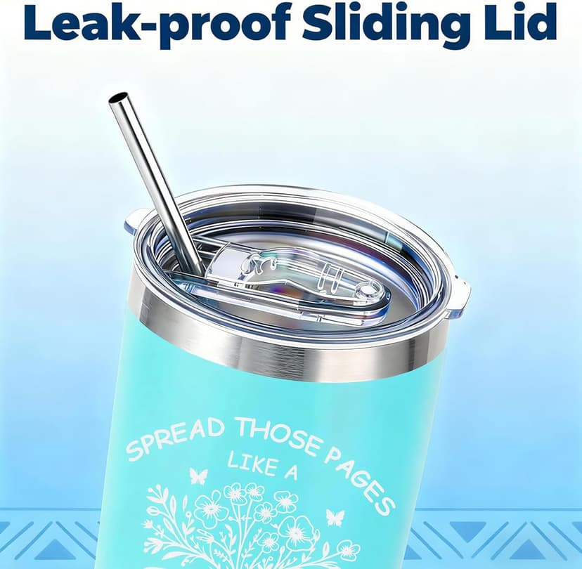 Book Lovers Gifts for Women - 20oz Stainless Steel Tumbler with Lid Straws, Perfect Bookish Gift for Readers, Book Club Gifts, Reading Accessories for Bookworms