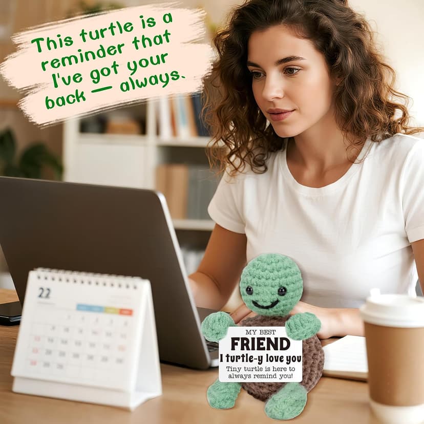 Mini Funny Turtle Best Friend Friendship Gifts for Women Men, Birthday Gifts for Friends Female Male Girls, I Love You Small Cute Stuff Things, Handmade Emotional Positive Crochet Turtle