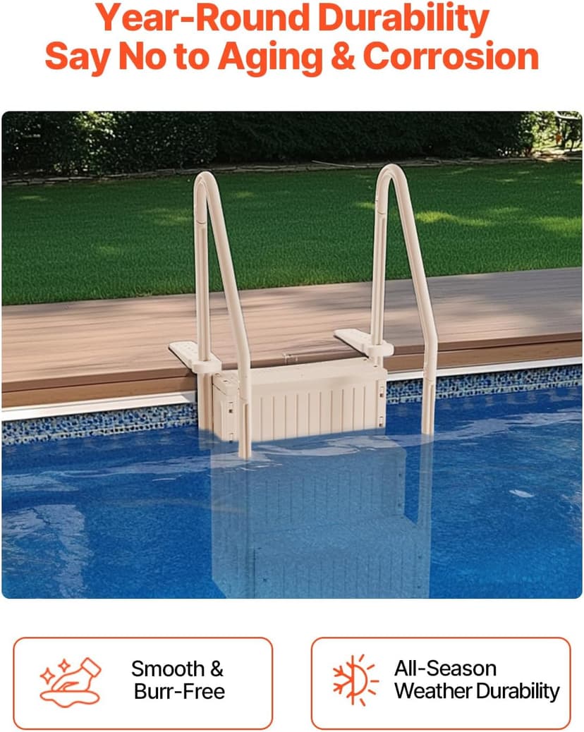 VEVOR Swimming Pool Ladder, 4-Step Double Handrails Stairs with Non-Slip Heavy Duty Steps, Max Load Capacity 400 lbs, for 48-54 in Inground & Above-Ground Pools of Any Decking Surface, Taupe
