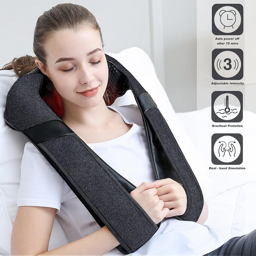 Ergonomic 3D kneading nodes, corded design, auto shutoff, Christmas ideal gifts for relaxing use at home, office, or travel Mirakel Heat Neck Massager for Pain Relief Deep Tissue - Gift for Women Men B07WJSY2G8