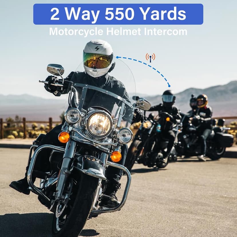 Motorcycle Helmet Bluetooth Headset 2 Way Intercom 550 Yards,HIFI Sound,Noise Cancellation,Music Share,1000mAh,Helmet Speakers Headphones FM,Easy to Connect/Use with Gloves,Waterproof,Voice Assistant
