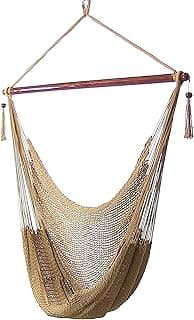 Sunnydaze Outdoor Hammock Chair Swing for Reading - Hanging Hammock Swing for Indoor or Patio - 300lb Capacity - Caribbean XL - Tan