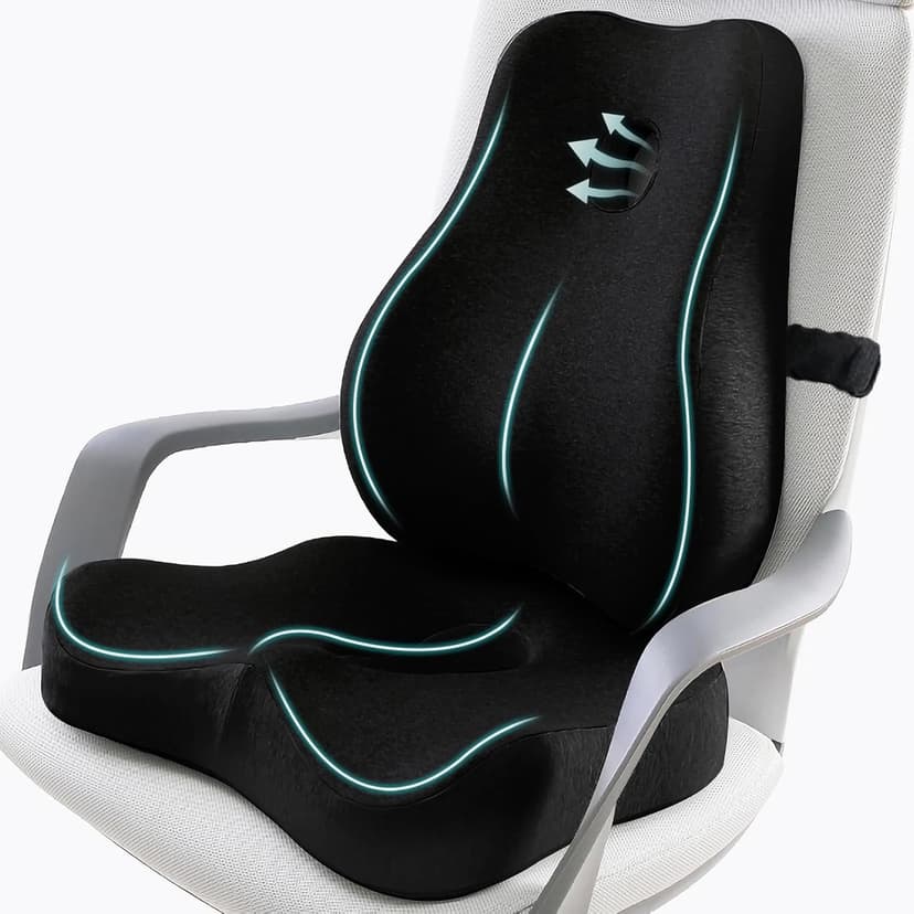 Seat Cushion & Lumbar Support Pillow for Office Chair,Memory Foam Chair Cushions for Tailbone Pain, Non-Slip Back Support for Desk,Gaming Chair,Wheelchair, Breathable & Machine Washable