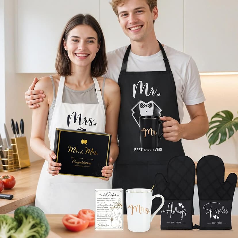 Wedding Gifts for Couples 2026 Bridal Shower Gift for Bride To Be Engagement Gifts for Couples Newlyweds His and Hers Mr and Mrs Gift for Anniversary Marriage Matching Couple Stuff Basket with Aprons B0FDWQF2FW