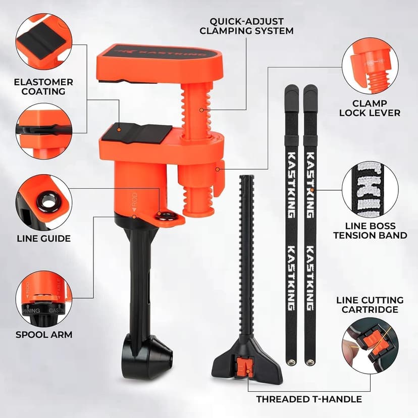 KastKing TrueWind Clamp-On Fishing Line Spooler, Portable Fishing Reel Spooler for Spinning & Baitcasting Reels, No Line Twist, Adjustable Tension, Built-in Line Cutter