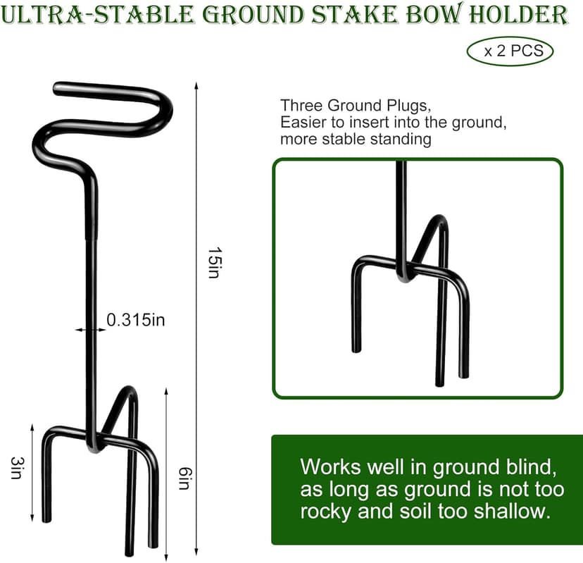 Mofuiry Ground Blind Bow Holder with Rubber Coated, Rustproof Hunting Compound Bow Holder Stable Archery Bow Stand Versatile Ground Stake Bow Holder Archery Accessories for Hunting Target Practice