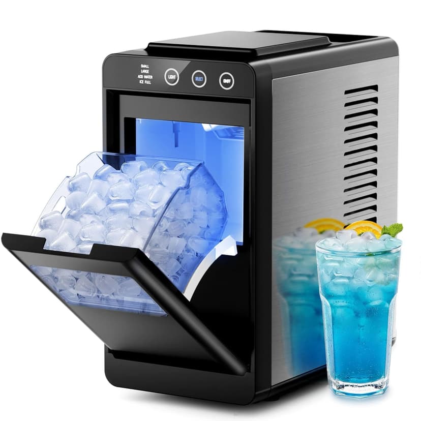 Kismile Portable Countertop Ice Maker Machine, 26lbs Ice in 24Hrs, Self-Cleaning Ice Maker with Selectable Ice Size & Internal Light, Compact Design for Home/Kitchen/Bar