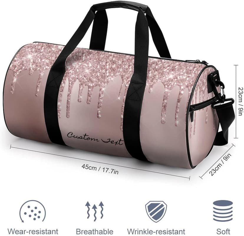 Aicihert Customized Travel Bag Personalized Rose Gold Glitter Pattern Duffle Bag with Name Large Capacity Sports Bag Custom Gym Bag for Women Men