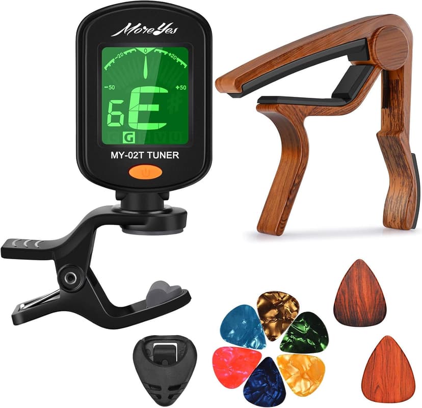 MOREYES Guitar Picks Capo Guitar Tuner Clip on for Acoustic Ukelele Bass Classical Guitar