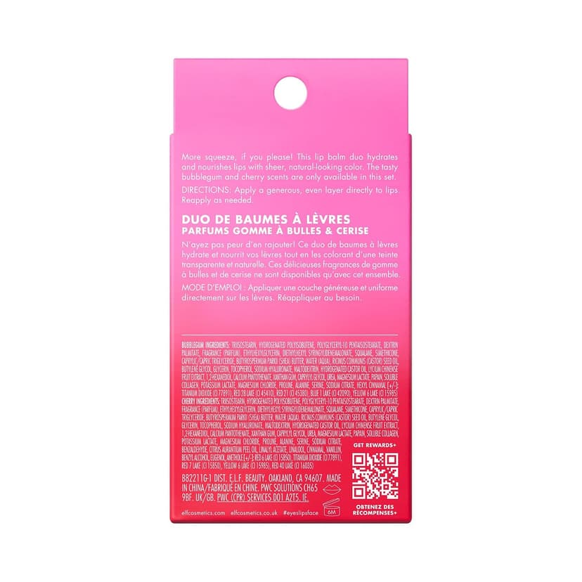 Moisturizing Balm For A Sheer Tint Of Color, Made With Hyaluronic Acid, Vegan & Cruelty-Free, Cherry & Bubblegum e.l.f. Squeeze Me More Lip Balm Duo, Cherry/Bubblegum B0FPMGZ18H