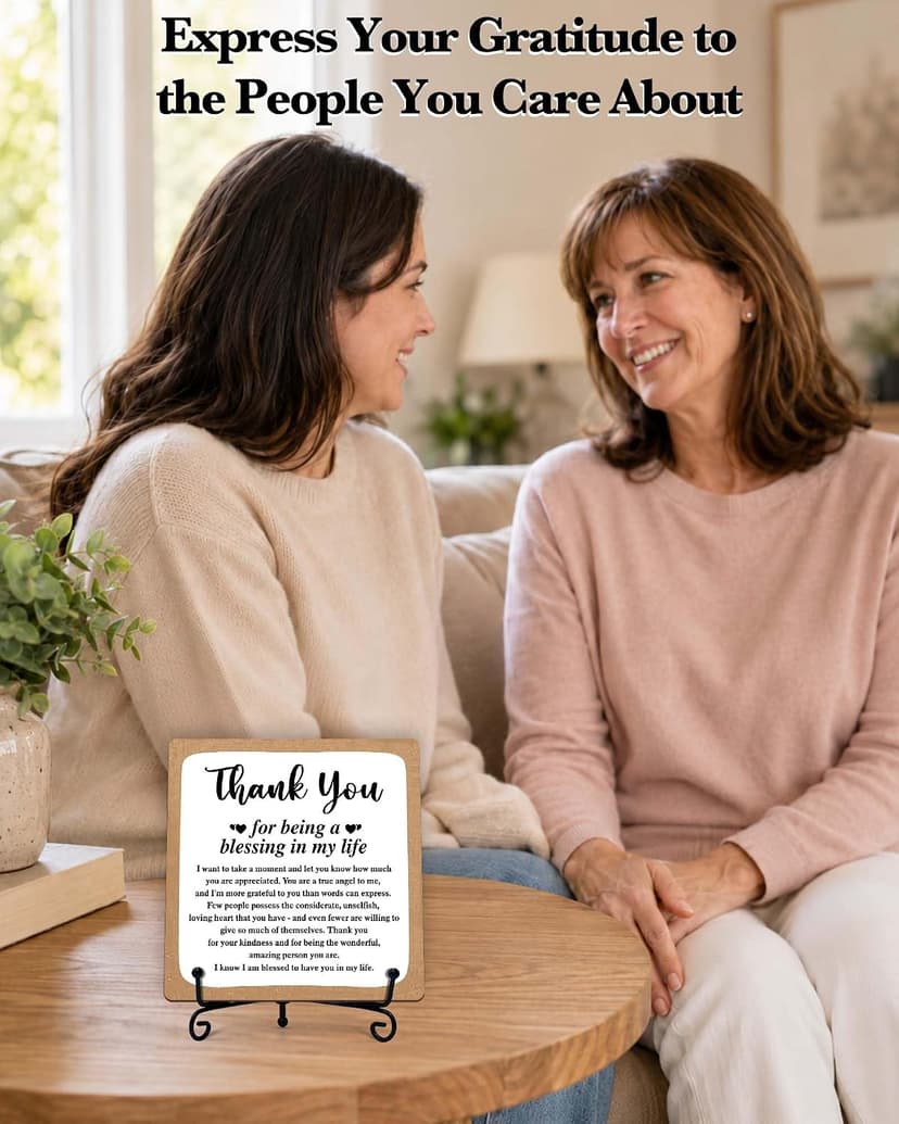 Thank You Gifts for Women Men Friends Mom, Thank You for Being A Blessing in My Life Wooden Plaque with Stand, Thanksgiving Day Gifts for Family Member Desk Decor - B75