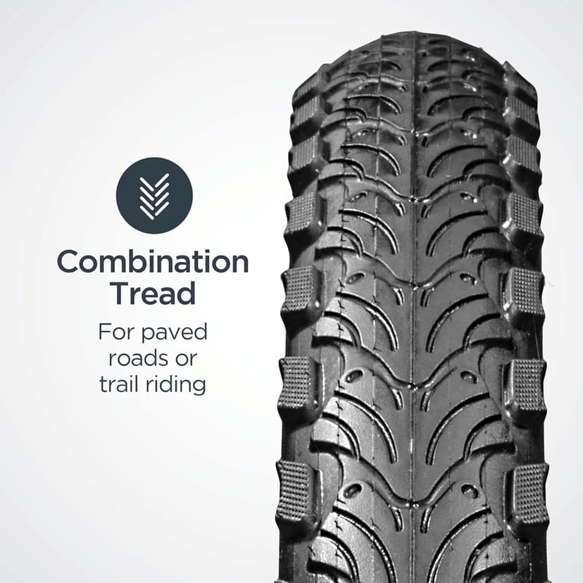 Schwinn Replacement Bike Tire, 26" x 2.0" Hybrid Bike Tire, Wider Tread Knob Spacing, Combination Tread, Fits Internal Rim Widths 19mm to 29mm, PSI Range 40 to 65