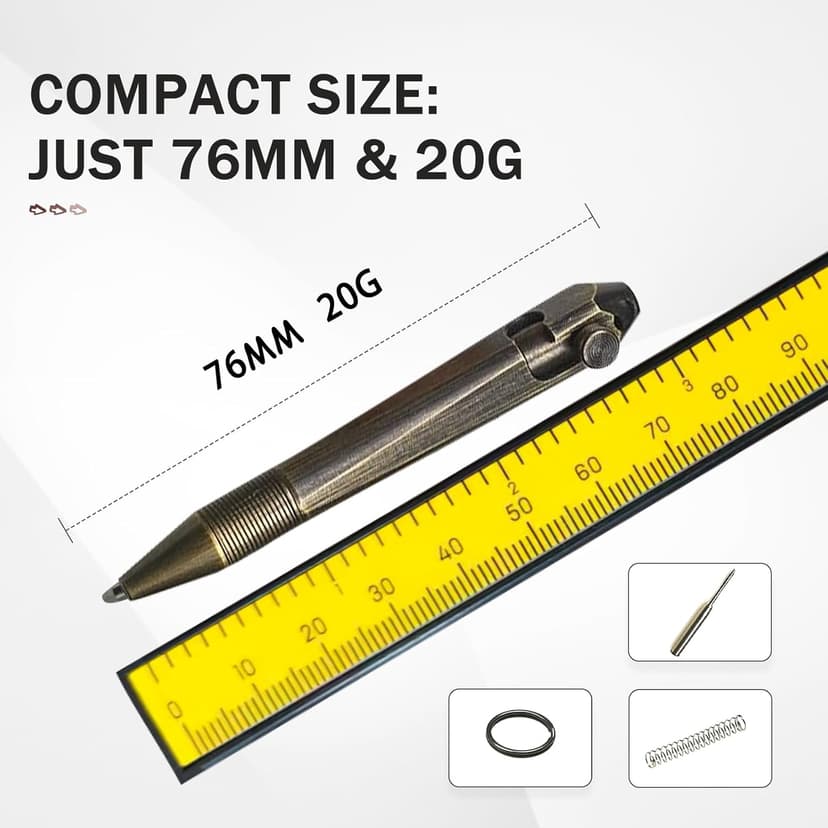 Mini Brass Bolt Action Keychain Pen - Compact 76mm Pocket EDC Writing Tool, Lightweight for Everyday Carry