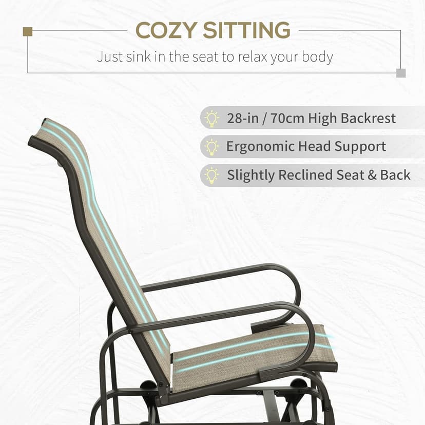 Outsunny Outdoor Glider Chair, Gliders for Outside Patio with Smooth Gliding Mechanism and Lightweight Construction for Backyard, Tan