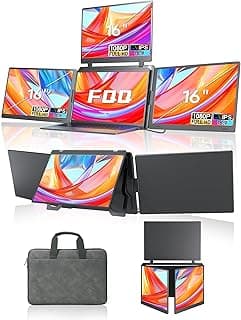 16" Triple Screen Portable Monitor for Laptop, FHD 1200P Laptop Screen Extender, 1 Cable for 3 Screens Quad Monitor, Extra Travel Computer Monitor for 12-18.5" Laptop, Fit for Win and Mac-S788 Pro