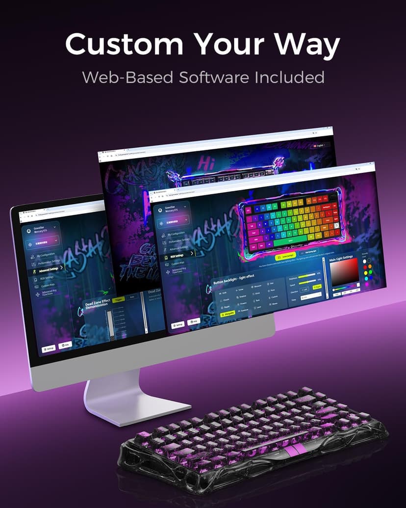 GravaStar Mercury V75 Lite Hall Effect Magnetic Gaming Keyboard – 8KHz Rapid Trigger Wired 75% Keyboard, Adjustable Actuation, Hot-Swappable Switches, Transparent RGB for PC/Mac