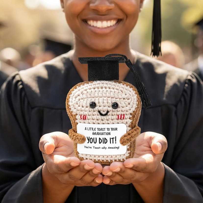 Crisky Handmade Funny Graduation Gifts, Positive Crochet Toast with Little Graduation Card and Grad Caps - You are Totally Amazing - Grad Gifts for College University Masters Degree B0GBVS3MZF
