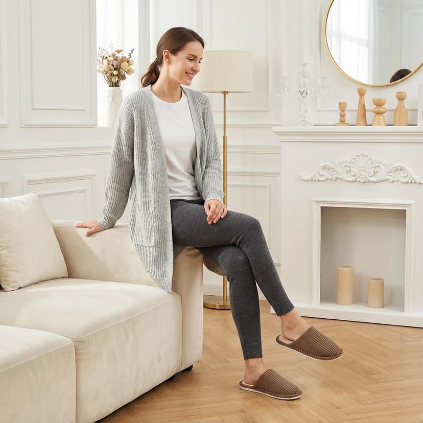 sinceslim Memory Foam House Slippers for Women Indoor Slippers with Non-Slip Rubber Sole Close Toe Slip On Cotton Slippers