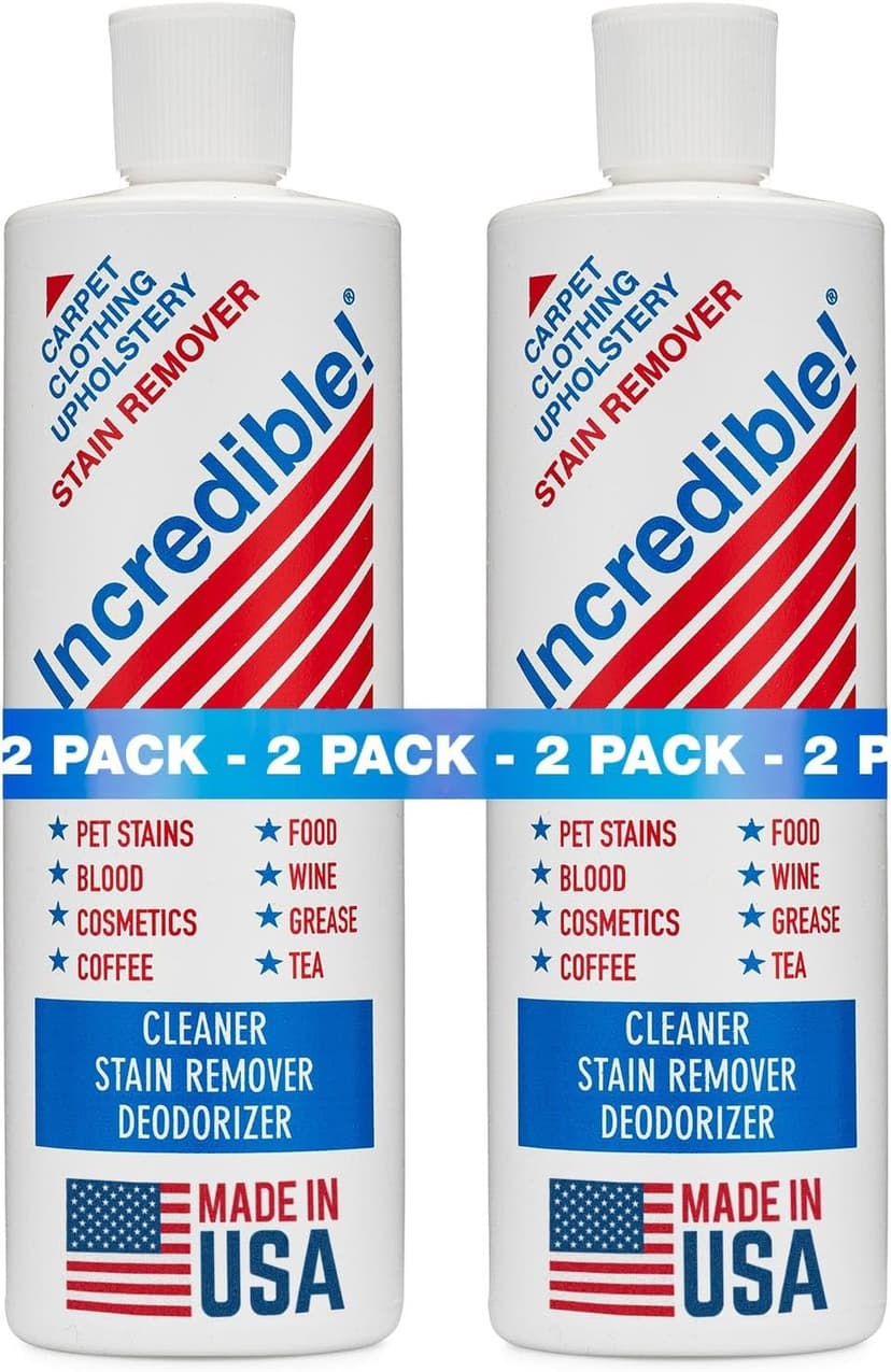 INCREDIBLE! Stain Remover - Instant Spot Remover For New and Old Stains - Blood, Red Wine, Coffee, Urine, Cosmetics, Pet Stains and Odor Eliminator - Carpets, Mattress, Laundry, 16.oz (2 Pack)