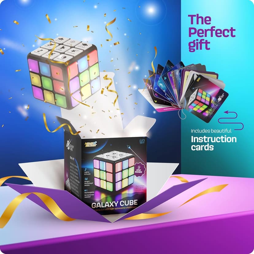 Rechargeable Game Activity Cube - Toys for Boys and Girls - 9 Fun Brain & Memory Games - Birthday Gifts for Age 6, 7, 8, 9, 10, 11, 12 Year Old Kids Teens - Best Boy Toy Gift Ideas
