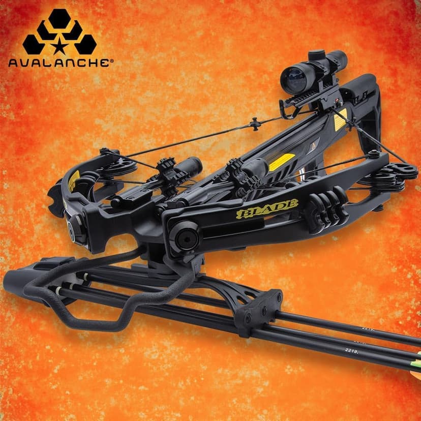AVALANCHE Thunderstruck Blade Crossbow with Scope - Composite Stock, Fiberglass Limbs, Aluminum Barrel, Picatinny Rail, Anti-Fire Safety, 175-LB Draw-Weight, 340 FPS, Use for Hunting Game - Length 36”