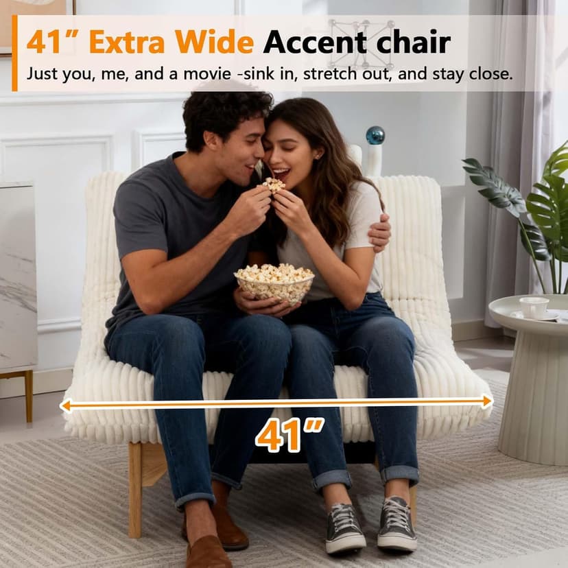 Oversized Cloud Lounge Accent Chair, Comfy Reading Chair for Adults | Living Room Bedroom, Big|Corduroy | 44 Inch | Giant | Wood Frame (White)