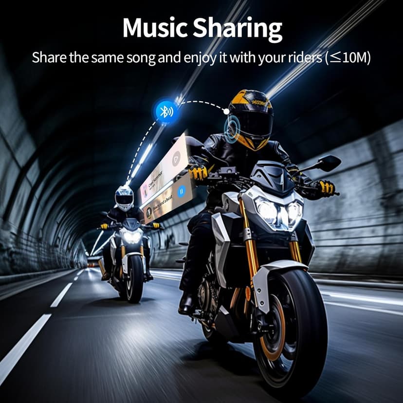 JESIMAIK Motorcycle Helmet Bluetooth Headset, 10 Way 2KM Helmet Communication System, Multitasking Audio Motorcycle Intercom, 2 Mics&40mm Speaker (1 Pack)