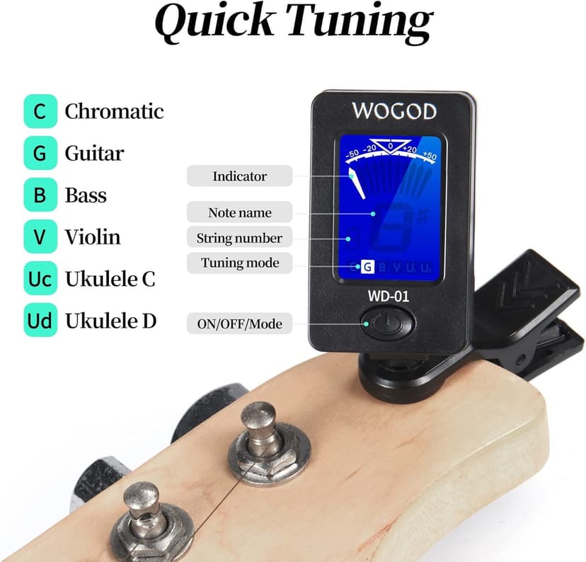 Guitar Tuner Clip on Ukulele Violin Tuner - Chromatic Tuner for Bass Electric Acoustic Guitar Tuner