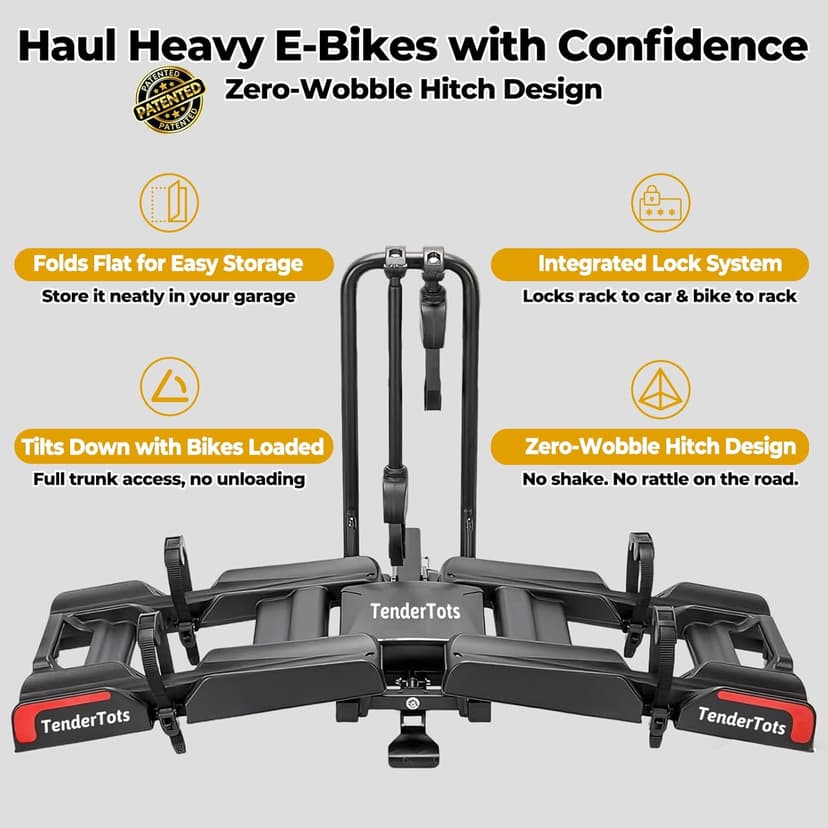 Ebike Rack with Ramp for 2 E-Bikes, Hitch Bike Rack Fits 5" Fat Tire, Heavy-Duty Platform Carrier with Ramp, Foldable Tilting Locking, 2" Receiver for Cars SUVs Trucks, No Assembly