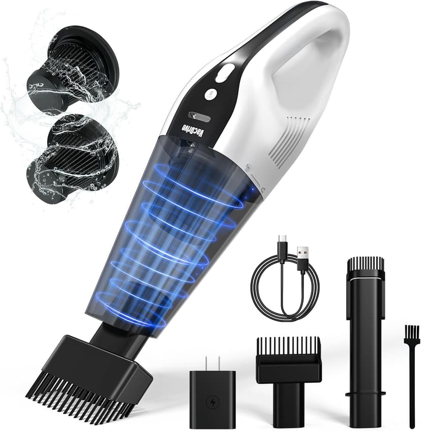 VACDRIVE Car Vacuum Handheld Cordless Car Vacuum Cleaner for Drivers, Office, Home & Pet Hair, with True Brushless Motor, Ultra-Strong Suction, Rechargeable Battery&Big Dust Cup, Type-C Fast Charging