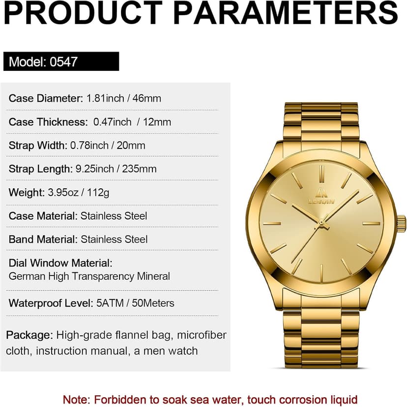 LN LENQIN Mens Watches Waterproof Stainless Steel Watch for Men Analog Quartz Fashion Business Designer Wristwatch