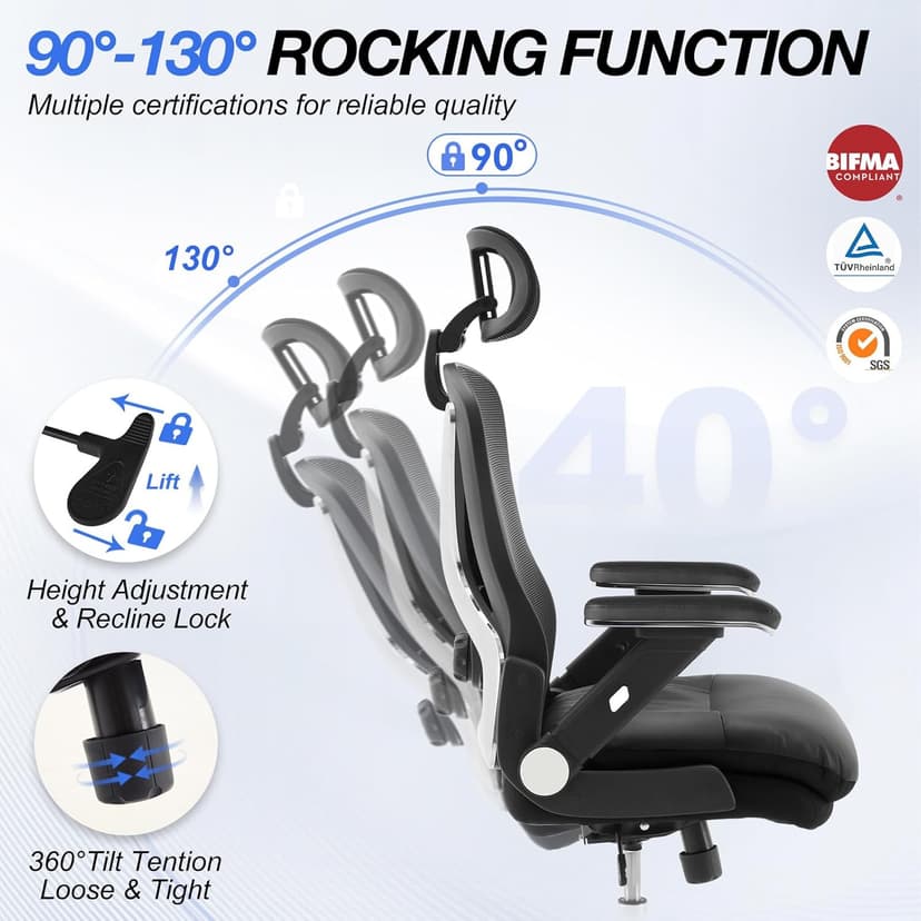 750lbs Ergonomic Office Chair,Upgrade Big and Tall Office Chairs for Heavy People,Mesh High Back Desk Chair with 5D Flip Arms Large Wheels,Adjustable Headrest & Lumbar Support,Wide Chairs