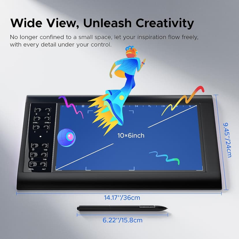 Graphic Drawing Tablet, Digital Sketch,Design for PC and Computer/Pad-12 Hot Keys, Compatible Windows/MAC/Android,The Adjustable Ergonomic Stand,16384 Upgrade Levels Battery-Free Pen,ienRon 10x6.25