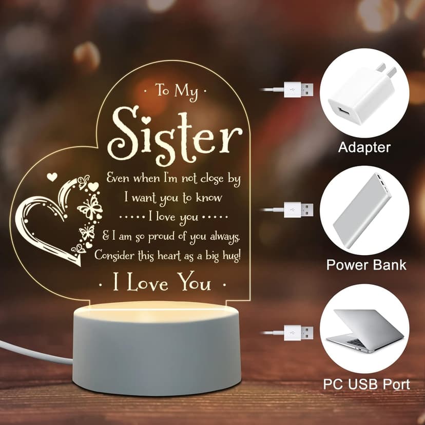 Afterprints Sister Gifts - to My Sister Night Light, Sister Birthday Gifts, Sisters Gifts from Sister Brother on Graduation, Wedding, Christmas, Engraved Night Lamp