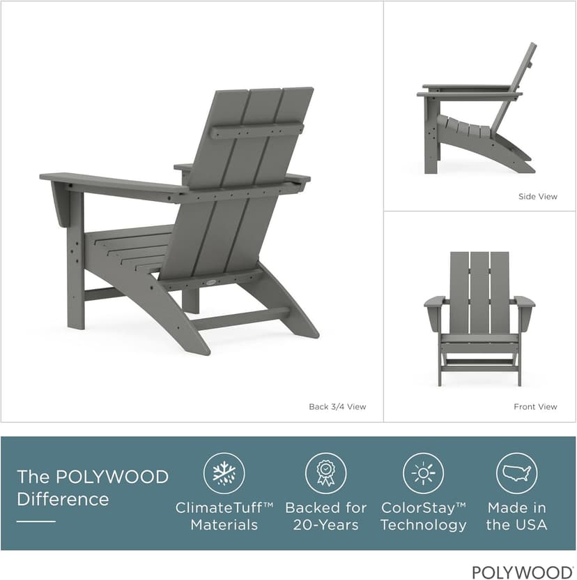 Polywood Modern Adirondack Chair – All-Weather Outdoor Lawn Adirondack Chairs – HDPE, Fade-Resistant & Durable Outdoor Furniture – For Patio, Deck & Fire Pit Chairs – Grey