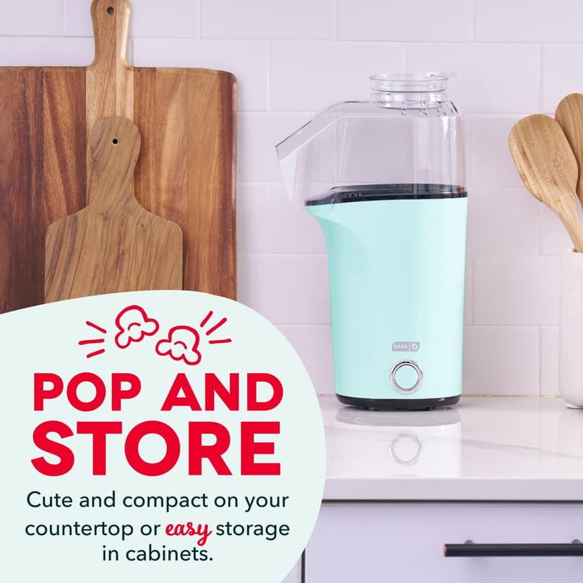 DASH Hot Air Popcorn Popper Maker with Measuring Cup to Portion Popping Corn Kernels + Melt Butter, 16 Cups - Aqua