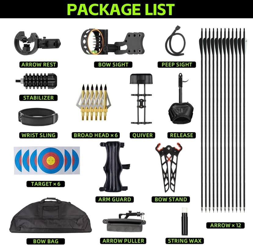 Compound Bow Set for Adults and Beginners, Adjustable 30-55 Lbs Draw Weight, 24"-29.5" Draw Length, up to IBO 310 fps, Archery Bow Set with All Accessories for Hunting Target Shooting Practice
