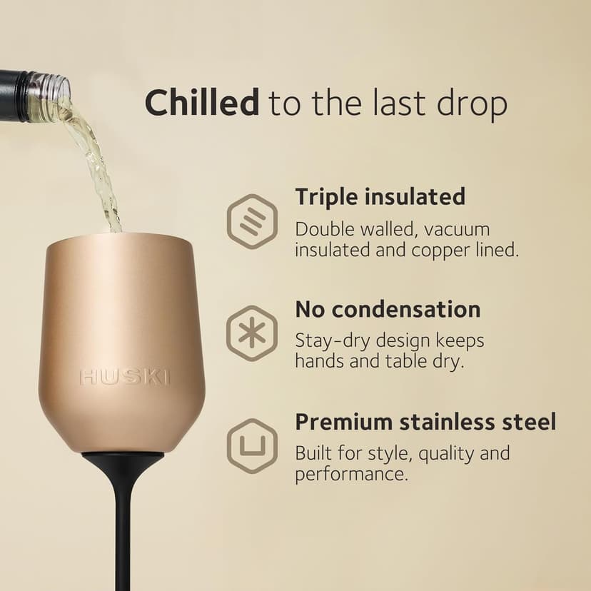 Huski Wine Tumbler 2.0 | NEW | Award-winning Design with Detachable Stem | Premium Stainless Steel Wine Glass with Lid | Triple Insulated Tumbler | 12oz Capacity | Great Gift (Champagne)