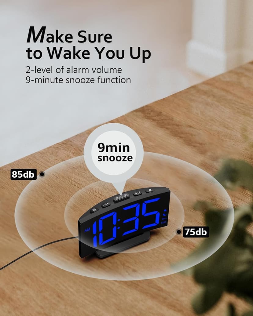GOLOZA Upgraded Digital Alarm Clock for Bedrooms, Digital Clock with Customizable Night Mode, 5 Levels Brightness+Off, 2 Volume, 3 Alarm Tones, Snooze, USB Charging Port, Power-Off Memory, 12/24H/DST