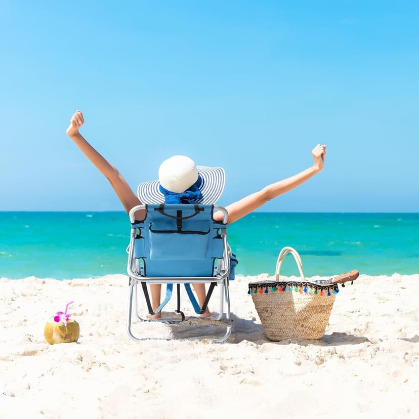 Outvita Backpack Beach Chair, 5 Level Adjustable Positions Beach Chair with Back Storage Bag, Cooler Pouch and Side Bags for Beach Poolside Lawn