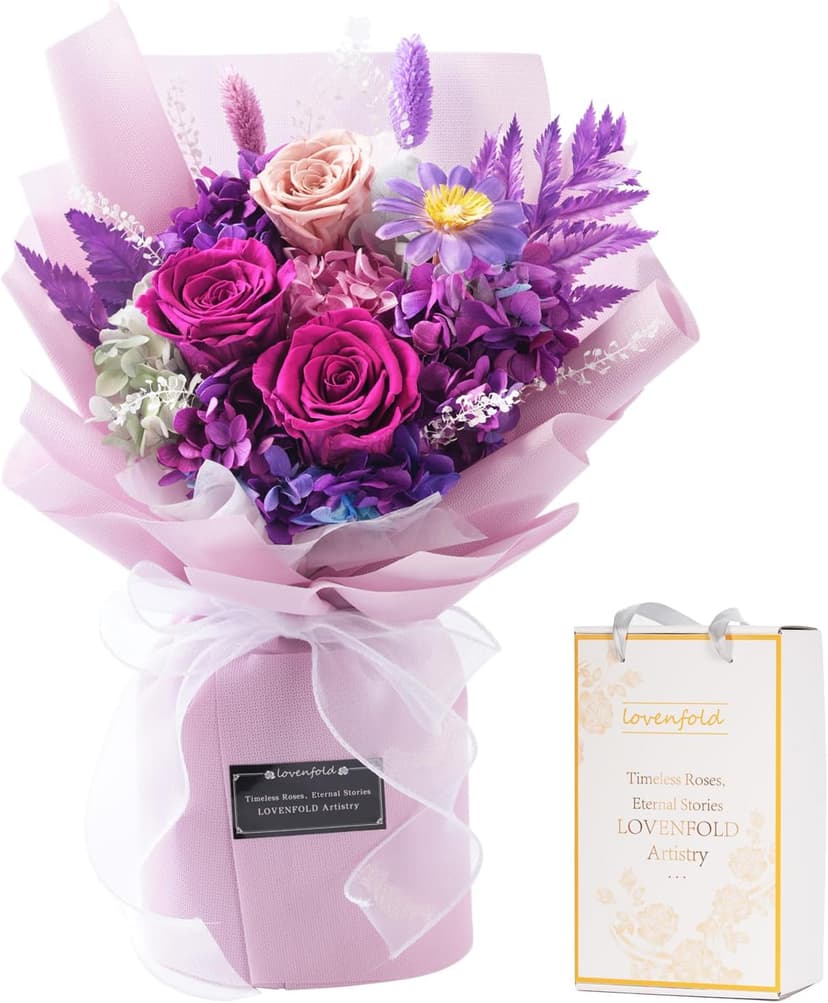 lovenfold Flowers for Delivery,Preserved Flowers Bouquets,Purple Rose Bouquets That Last 1-3 Years,Birthday Flowers Gifts for Women Mom Grandma Wife Friends