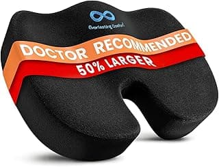 Everlasting Comfort Doctor Recommended Memory Foam Seat Cushion for Office Chairs & Car - Ergonomic Office Desk Accessories - Cushions for Tailbone Pain Relief, Sciatica (Black, X-Large)