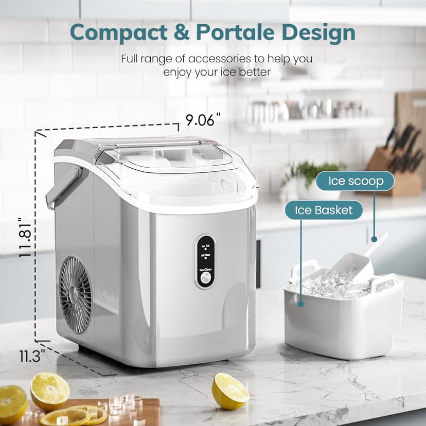 Antarctic Star Countertop Ice Maker with Soft Chewable Pellet Ice, 34lbs/24Hrs, One-Click Operation, Self-Cleaning Portable Peddle Ice Machine with Ice Scoop for Kitchen,Office,Bar,RV (Grey)
