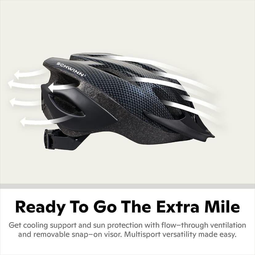 Schwinn Thrasher Helmet for Adults, Size 58-62 cm for Riders Ages 14+, Microshell, Adjustable Dial & Straps, Interior Padding, Air Vents, Lighted or Unlit, Visor, Adult Bike Helmet