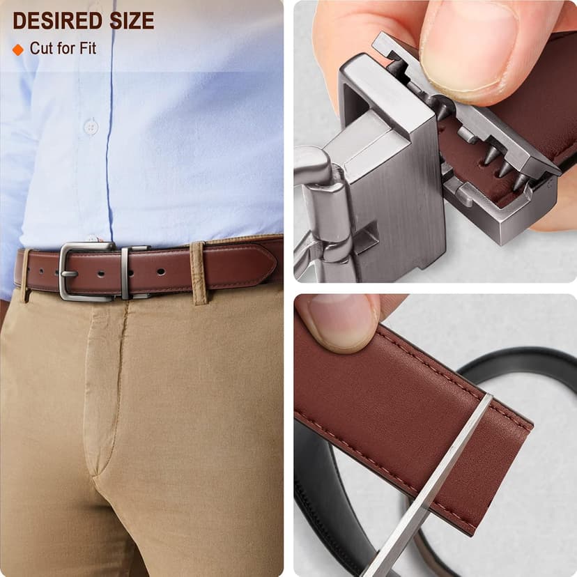 BULLIANT Men's Belt,Reversible Belt Adjustable For Gift Men 1.25”-Cut For Fit-2 Sides in 1 Belt(Not 2)
