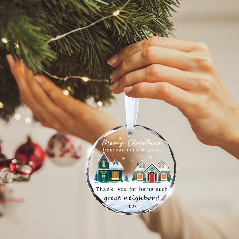 Christmas Ornaments 2025,Neighbor Gifts Merry Christmas from Our House to Yours Ornament Funny Glass Xmas Tree Decorations Neighbor Gift Ideas for Neighbors Best Friends Women Boyfriend Girlfriend