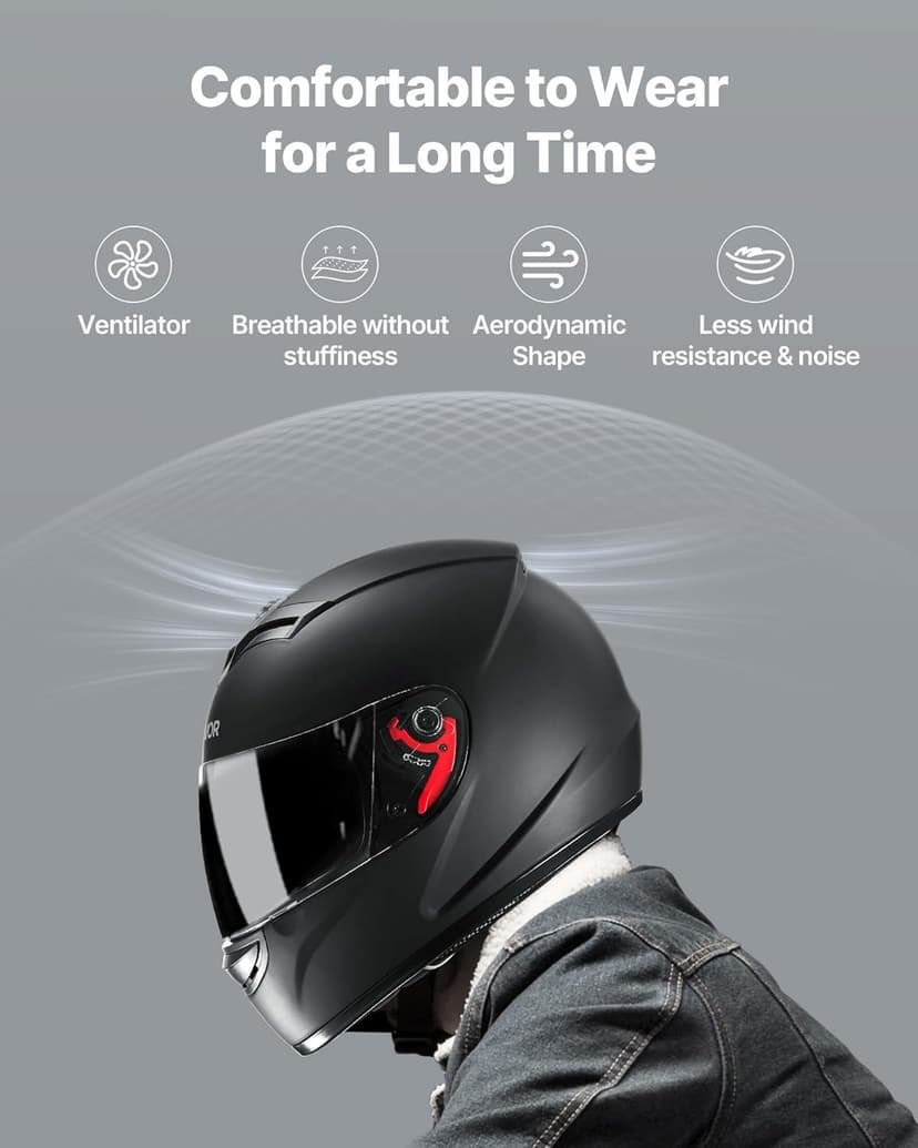 VEVOR Full Face Motorcycle Helmet DOT Approved, Dual Visor & Interchangeable Lens, Smart Street ABS Helmet Comfortable Motocross Helmet, Fit for Youth & Adults