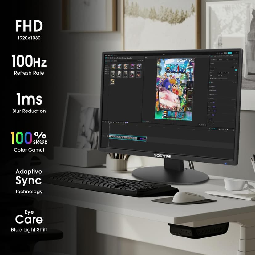New! Sceptre 24-inch Prime Monitor 100Hz 100% sRGB HDMI x2 VGA Build-in Speakers Machine Black 2026 (E248W-19203R Series)