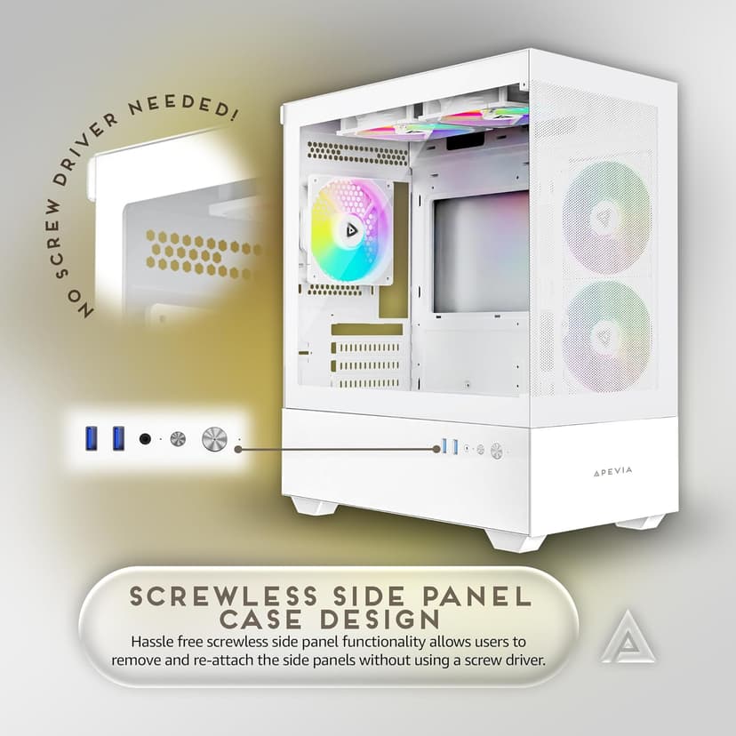 Apevia Phantom-MESH-WH Phantom Micro-ATX Dual-Chamber Mesh Gaming PC Case w/ 5X 120mm ARGB Fans, 366 RGB Modes, Mesh Airflow Performance Front Panel, 240mm Radiator Support, 2X USB3.0, HD Audio, White